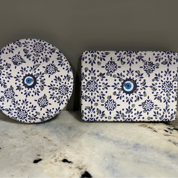 TWO NEW compact purse handbag mirrors regular and magnifying - Picture 3 of 3